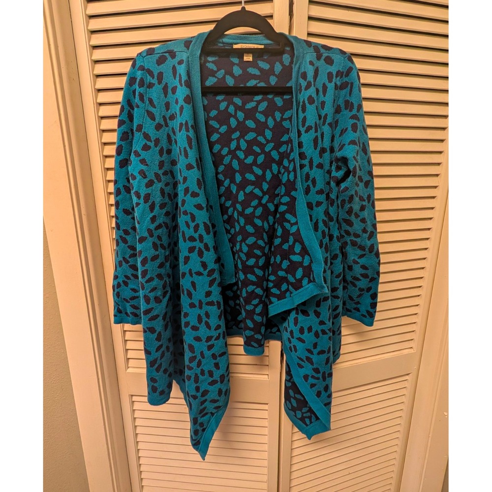 Liz Claiborne Blue/Black Animal Print Knit Open Front V-Neck Cardigan L
